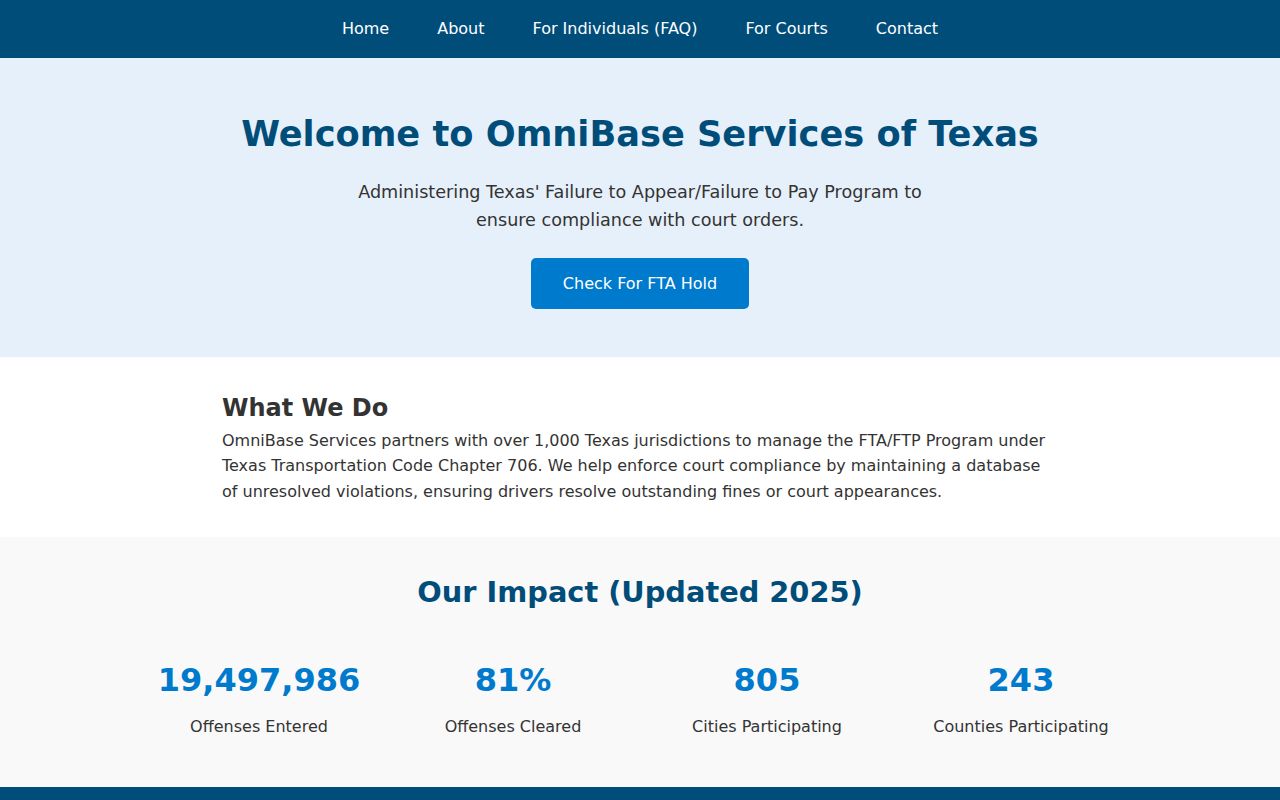 Floyd County warrant records: OmniBase program page describing participating-court coverage