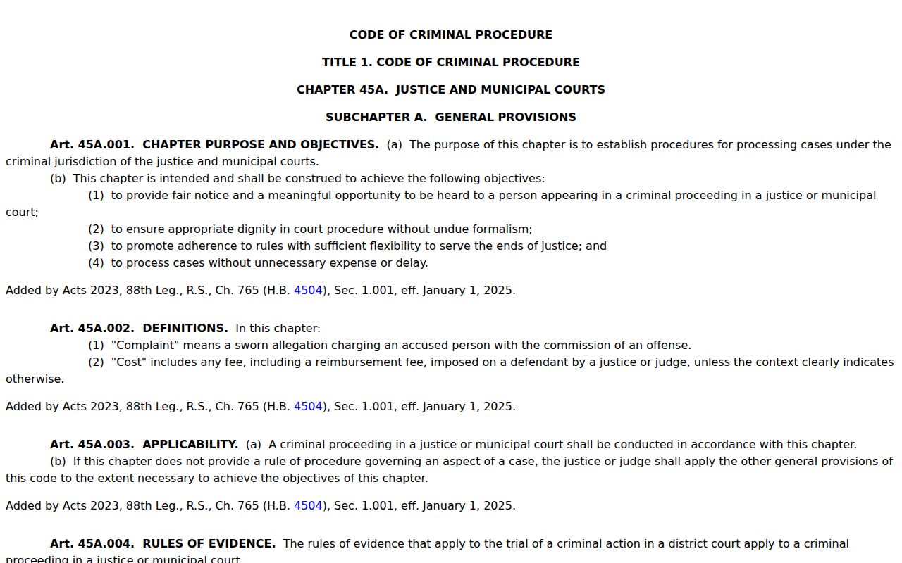 Floyd County bench warrant records: Texas Chapter 45A capias pro fine rules