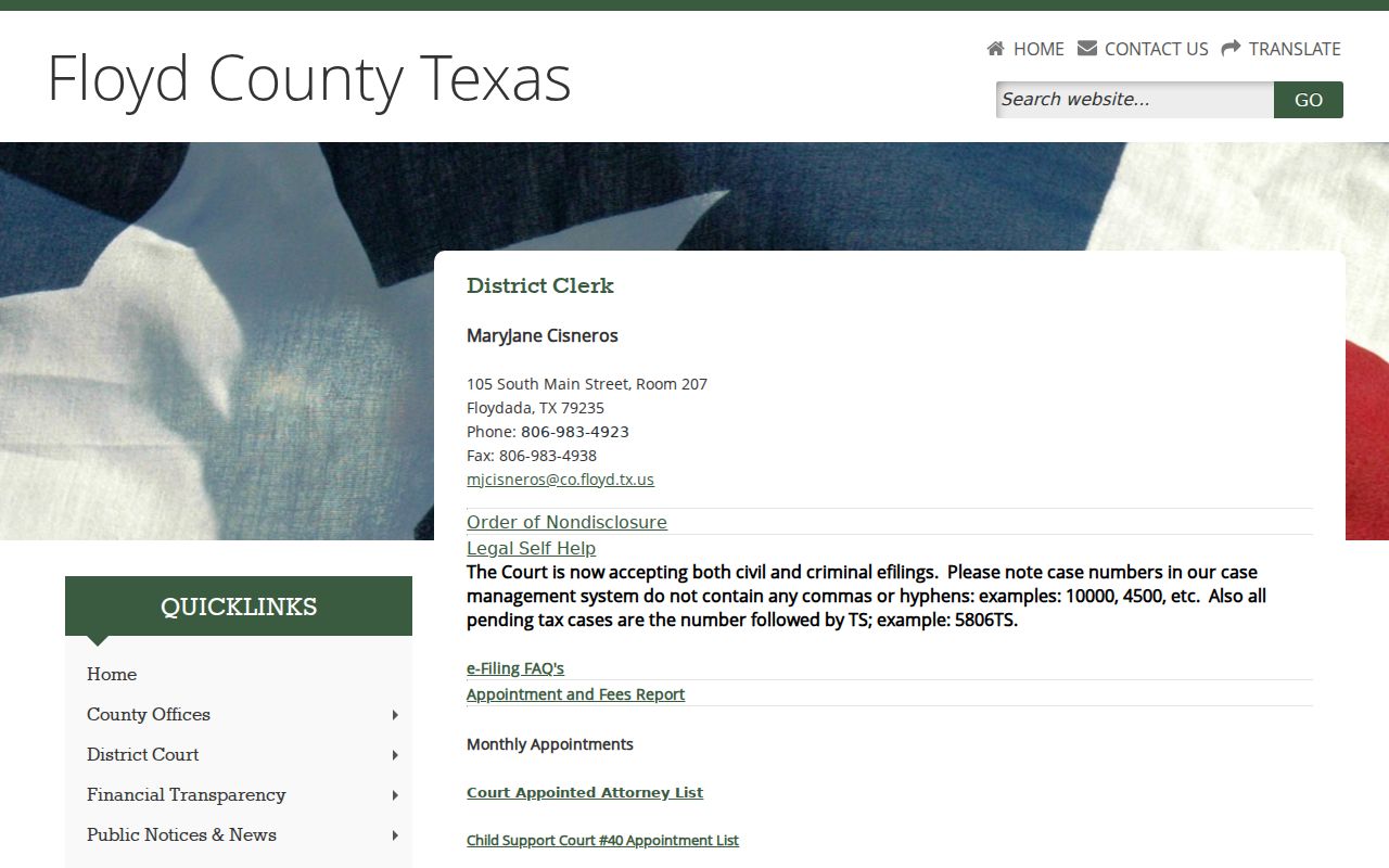 Floyd County warrant records: District Clerk contact and case-number guidance