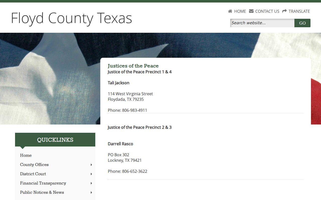 Floyd County warrant records: justice court precinct contacts